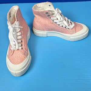 Good News Pink Woven Platform High Top Sneakers Shoes 7